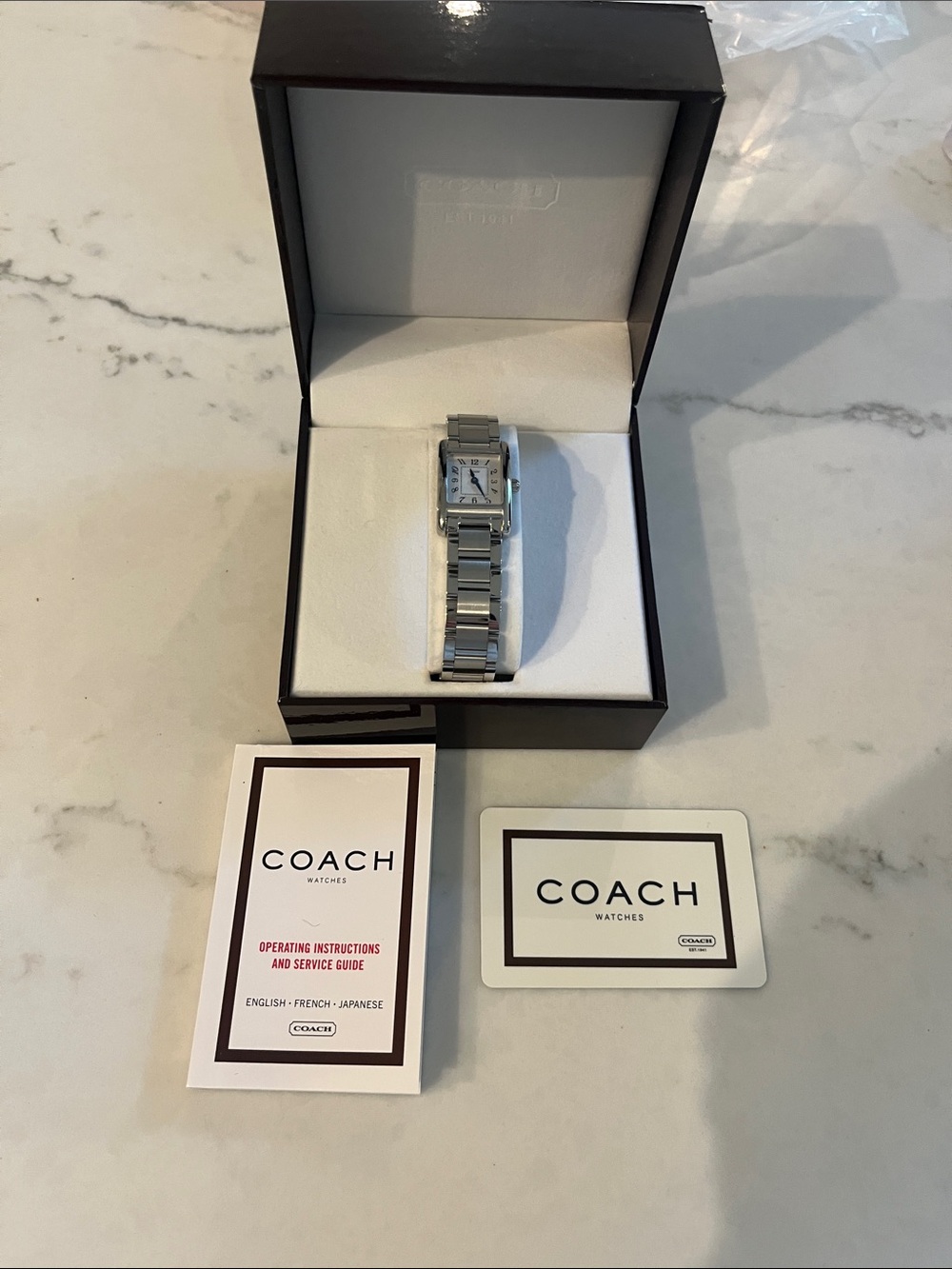 NWT Coach Stainless Steel Rectangular Watch - Silver - Picture 4 of 12